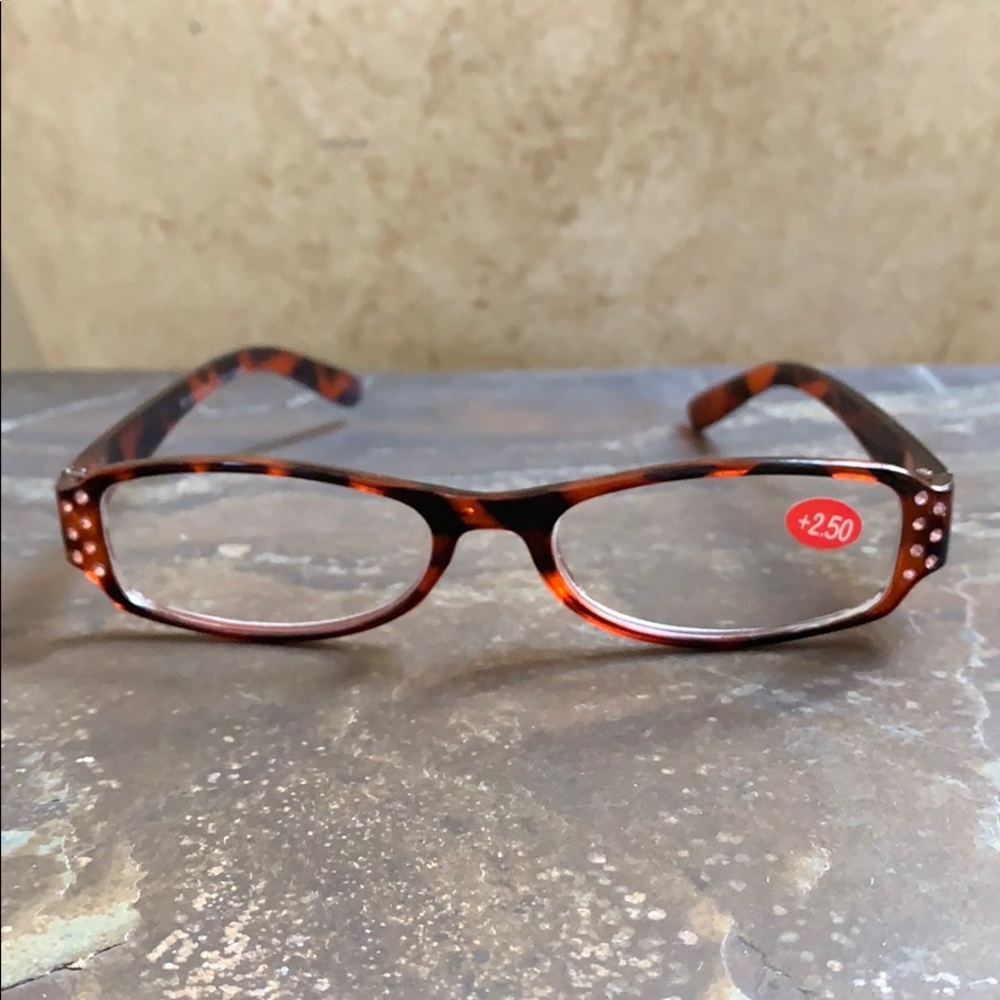 Tortoise Frames W/ Pink Crystal Bling Readers 2.50